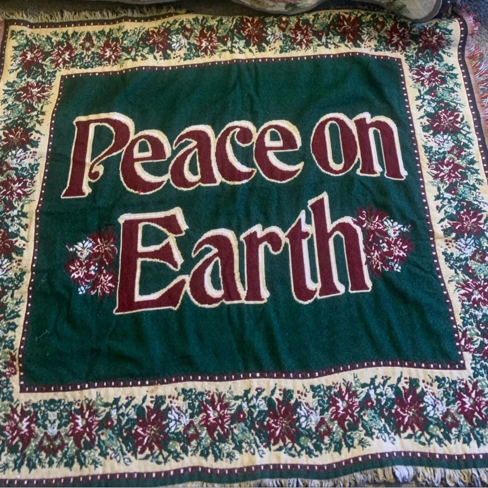 Holiday Peace on Earth Tapestry Blanket - Green and Red